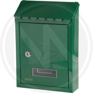 Cassetta postale in acciaio verniciato verde con tetto parapioggia apribile da esterno