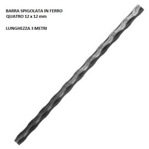 Barra spigolata 118/1 in ferro battuto quadro pieno 12 x 12 lunghezza 3 metri