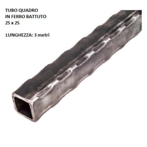 Tubo quadro martellato 1374/2 in ferro battuto 25 x 25 mm in barre da 3 metri
