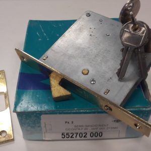 Serratura MG 552702 a gancio per cancelli scorrevoli con cilindro sagomato entrata 70 senza maniglia